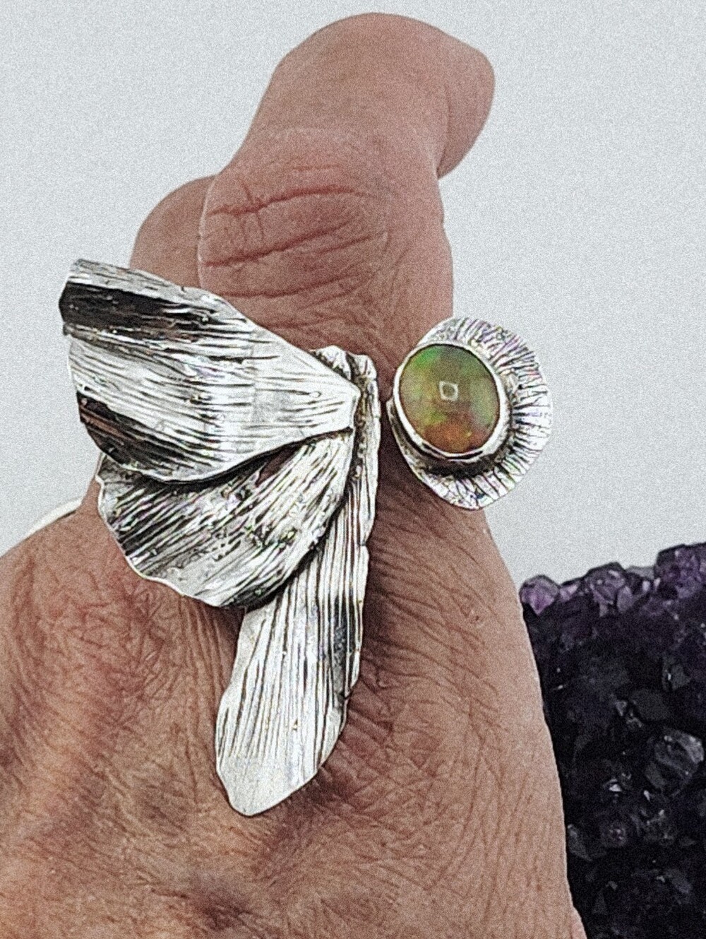 OPAL GEMSTONE BUTTERFLIE RING ADJUSTABLE SIZE FROM 7/9.5 - Picture 7 of 16